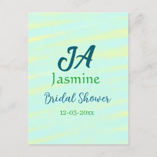 Groen blauw pastelkleur waterverf bruidsdouche naa briefkaart