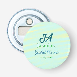 Groen blauw pastelkleur waterverf bruidsdouche naa button flesopener