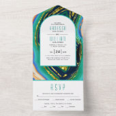 Groen, blauw, perzikagaat, gouden bruinbruin-bruin all in one uitnodiging (Binnen)