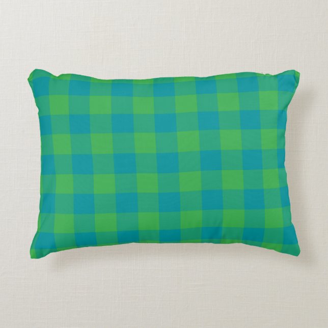 Groen Blauw Plaid Checker Patroon Accent Kussen (Voorkant)