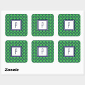 Groen Blauw Quatrefoil Monogram Stickers (Vel)