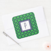 Groen Blauw Quatrefoil Monogram Stickers (Envelop)