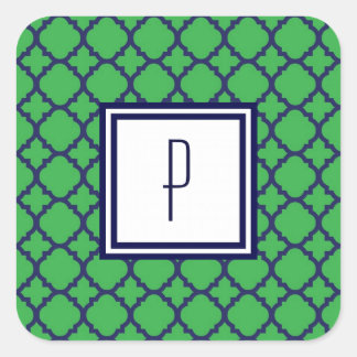 Groen Blauw Quatrefoil Monogram Stickers