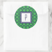 Groen Blauw Quatrefoil Monogram Stickers (Tas)