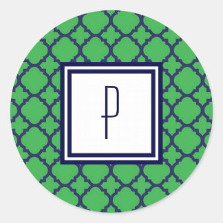 Groen Blauw Quatrefoil Monogram Stickers