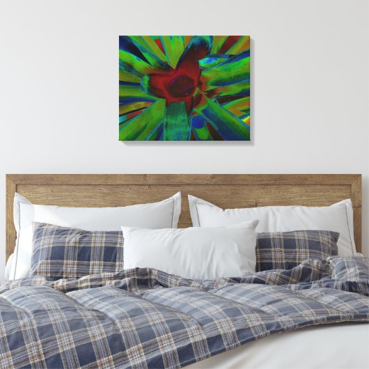 Groen Blauw Rood Bromeliad Plant Afbeelding Canvas Afdruk (Insitu (Slaapkamer))