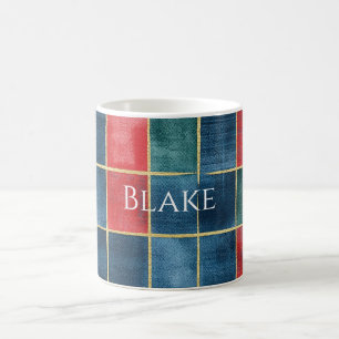 Groen Blauw Rood Goud Geruit Strepen Koffiemok