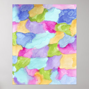 Groen Blauw Roze Geel Paars Water Kleur Poster