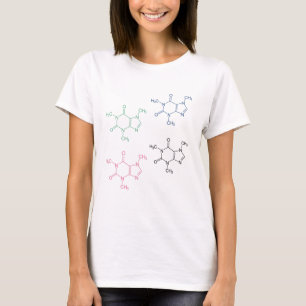 Groen Blauw Roze Zwart Cafeïne Molecule Patroon T-shirt