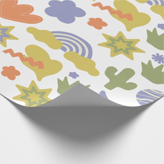 Groen Blauw & Sinaasappel Handgetrokken Stijl in B Cadeaupapier (Hoek)