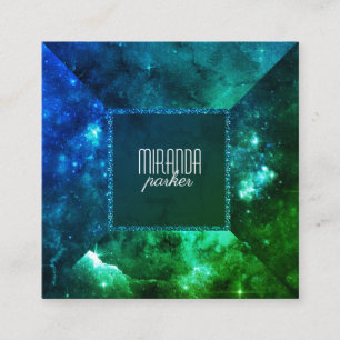 Groen blauw Starfield Stardust Galaxy Square Vierkante Visitekaartje