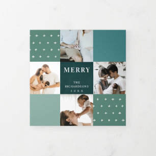 Groen Blauw Teal Geruit 7 Foto Prettig Kerstfeest Drieluik Wenskaart