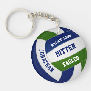 Groen blauw team kleuren gepersonaliseerd volleyba sleutelhanger