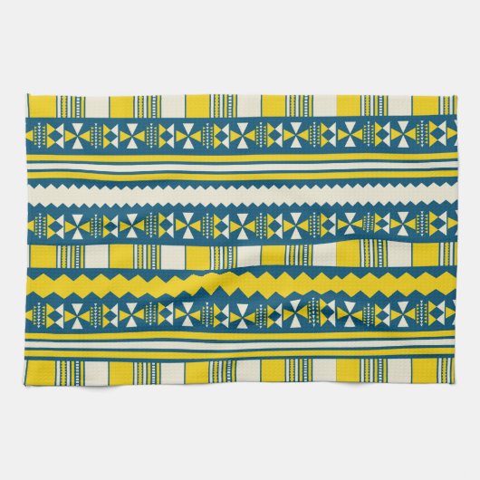 Groen Blauw Traditioneel Tribaal Patroon Theedoek (Horizontaal)