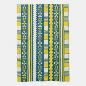 Groen Blauw Traditioneel Tribaal Patroon Theedoek (Verticaal)