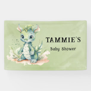 Groen Blauw Waterverf Dragon Boy Baby shower Spandoek