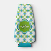 Groen, Blauw, Wit Monogram Funky Geometrisch Flesjeskoeler (Voorkant)