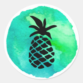 Groen Blauwe Ananas Ontwerp Ronde Sticker