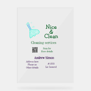Groen blauwe gitter schoonmaak mop voeg naam adres acryl bord