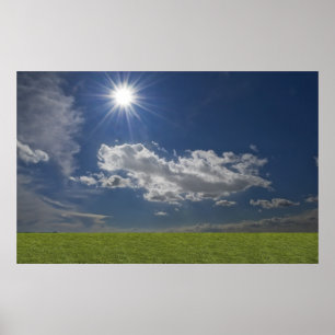 groen , blauwe lucht , witte wolk poster