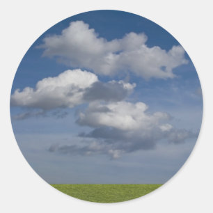 groen , blauwe lucht , witte wolk ronde sticker