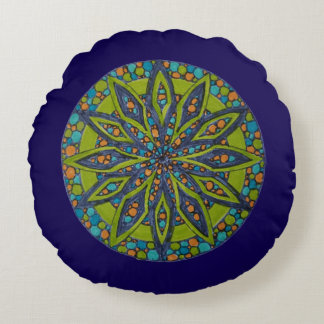 Groen/Blauwe Starburst Mandala Ronde Worp Kussen