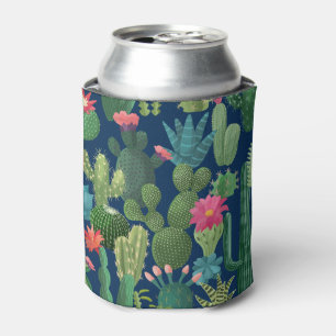 Groen Blauwgroen Blooming Cactussen Patroon Blikjeskoeler