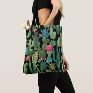 Groen Blauwgroen Blooming Cactussen Patroon Draagtas