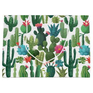 Groen Blauwgroen Blooming Cactussen Patroon Groot Cadeauzakje