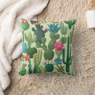 Groen Blauwgroen Blooming Cactussen Patroon Kussen