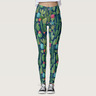 Groen Blauwgroen Blooming Cactussen Patroon Leggings