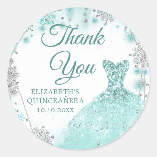 Groen Blauwgroen Zilver Wintere Quinceañera Bedank Ronde Sticker
