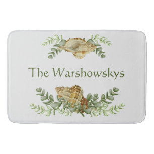 Groen Blauwgroene Zee Schelpen Crème Schelpen Kust Badmat