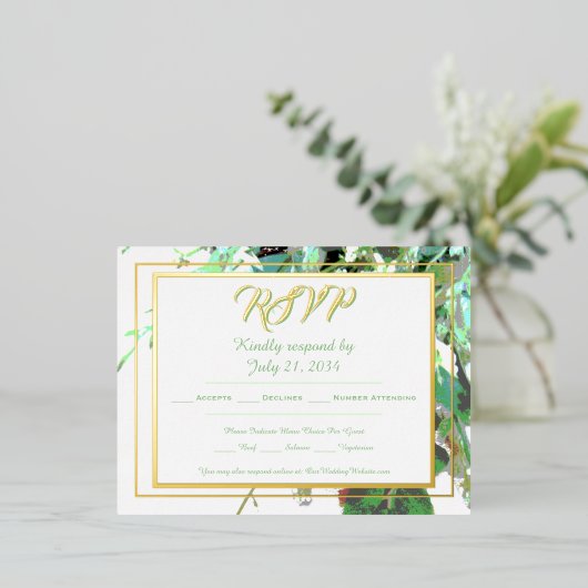 Groen & Bloem Botanisch Trouw RSVP Folie Uitnodiging Briefkaart (Staand Voorkant)