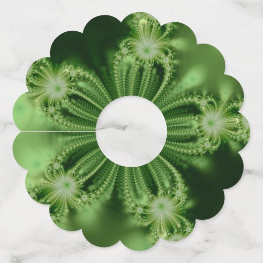 Groen Bloem Fractal Paper Wijnglas Labels (Voorkant)