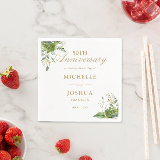 Groen Bloemen 50ste bruiloft Jubileum Servet (Insitu)