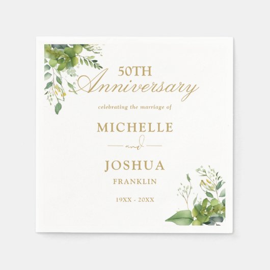 Groen Bloemen 50ste bruiloft Jubileum Servet (Voorkant)