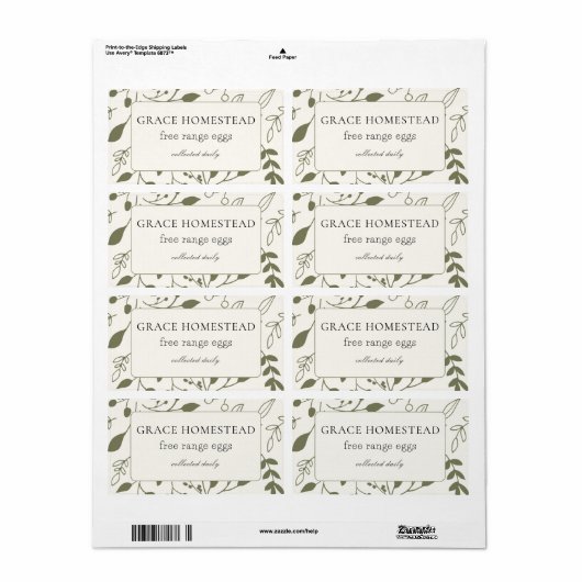 Groen Bloemen Boerderij Kippeei Kartonproduct Etiket (Full Sheet)