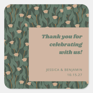Groen Bloemen Boho Bruiloft Custom Dank u Vierkante Sticker