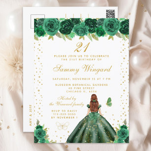 Groen Bloemen Bruin Haar Prinses Verjaardagsfeest Briefkaart
