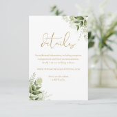 Groen Bloemen Chique Goud Script Bruiloft Details Informatiekaartje (Staand voorkant)