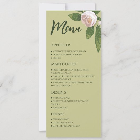 Groen Bloemen Eenvoudig Elegant Trouwmenu (Voorkant)