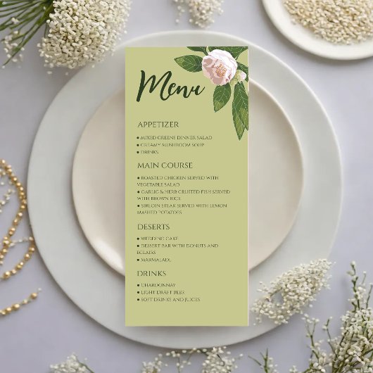 Groen Bloemen Eenvoudig Elegant Trouwmenu