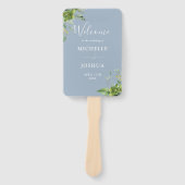 Groen Bloemen Elegante Dusty Blue Wedding Program Handwaaier (Voorkant)