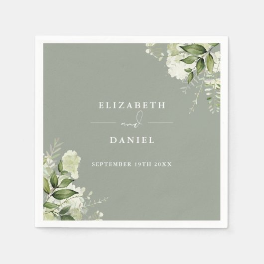 Groen Bloemen Elegante Salie Groene Bruiloft Servet (Voorkant)