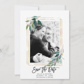 Groen Bloemen Fotobruiloft Bewaar de datumkaart Bedankkaart (Voorkant)