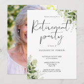 Groen Bloemen Fotoscript Pensioenfeest Kaart (Voorkant / Achterkant)