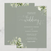 Groen Bloemen Harten Script Sage Groen Bruiloft Kaart (Voorkant / Achterkant)