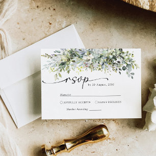 Groen Bloemen Huwelijksceremonie RSVP Kaart