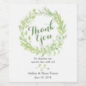 Groen Bloemen krans bruiloft dank u Wijn Etiket (Enkel label)